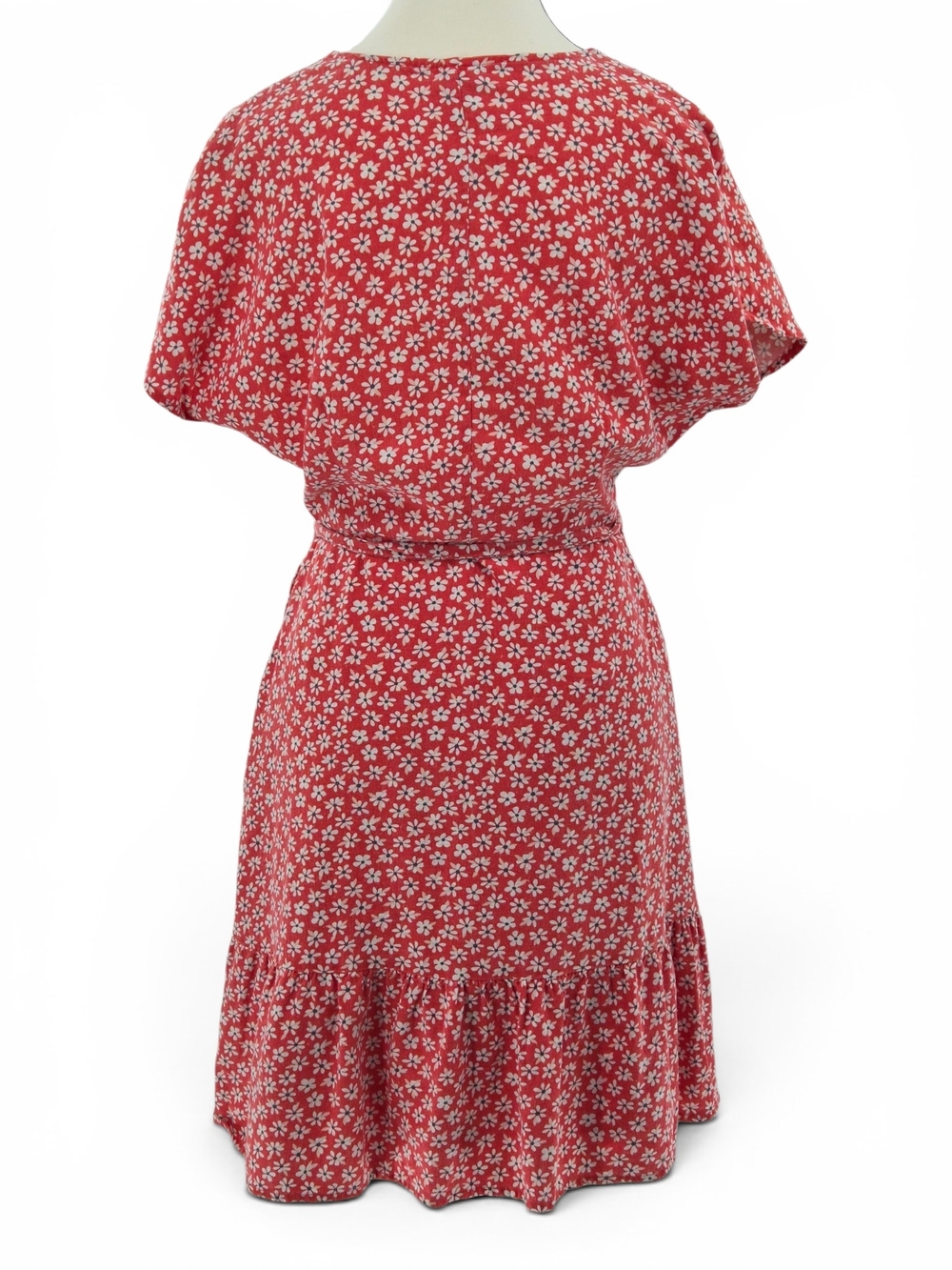 Old Navy Red Ditsy Floral Linen Blend Dolman Wrap Midi Dress Small Cottagecore - Picture 5 of 10